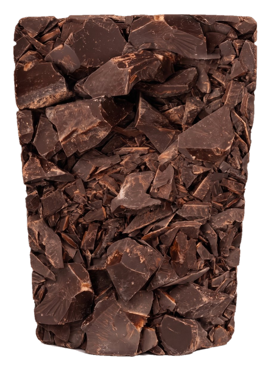 Pieces of ceremonial grade cacao in the shape of the bag