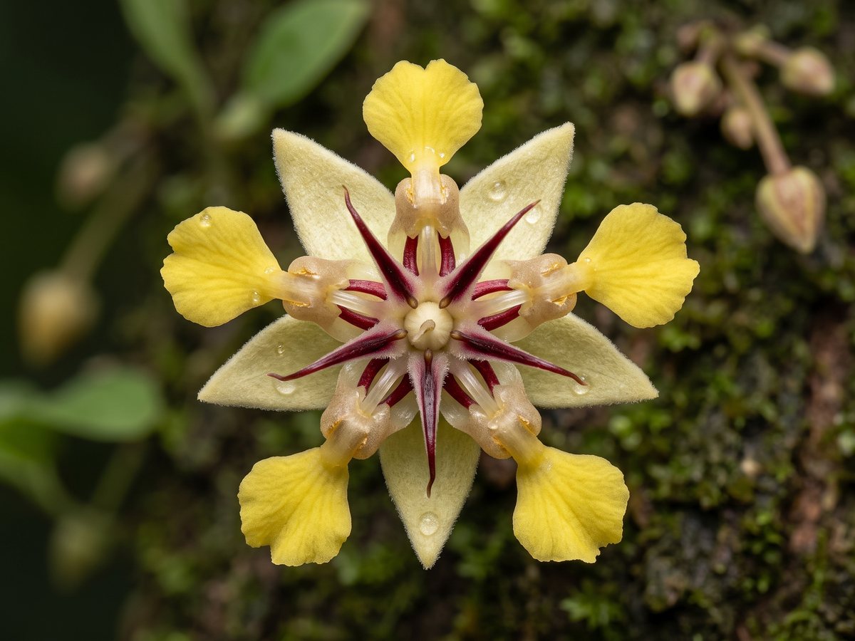 A cacao flower in close-up