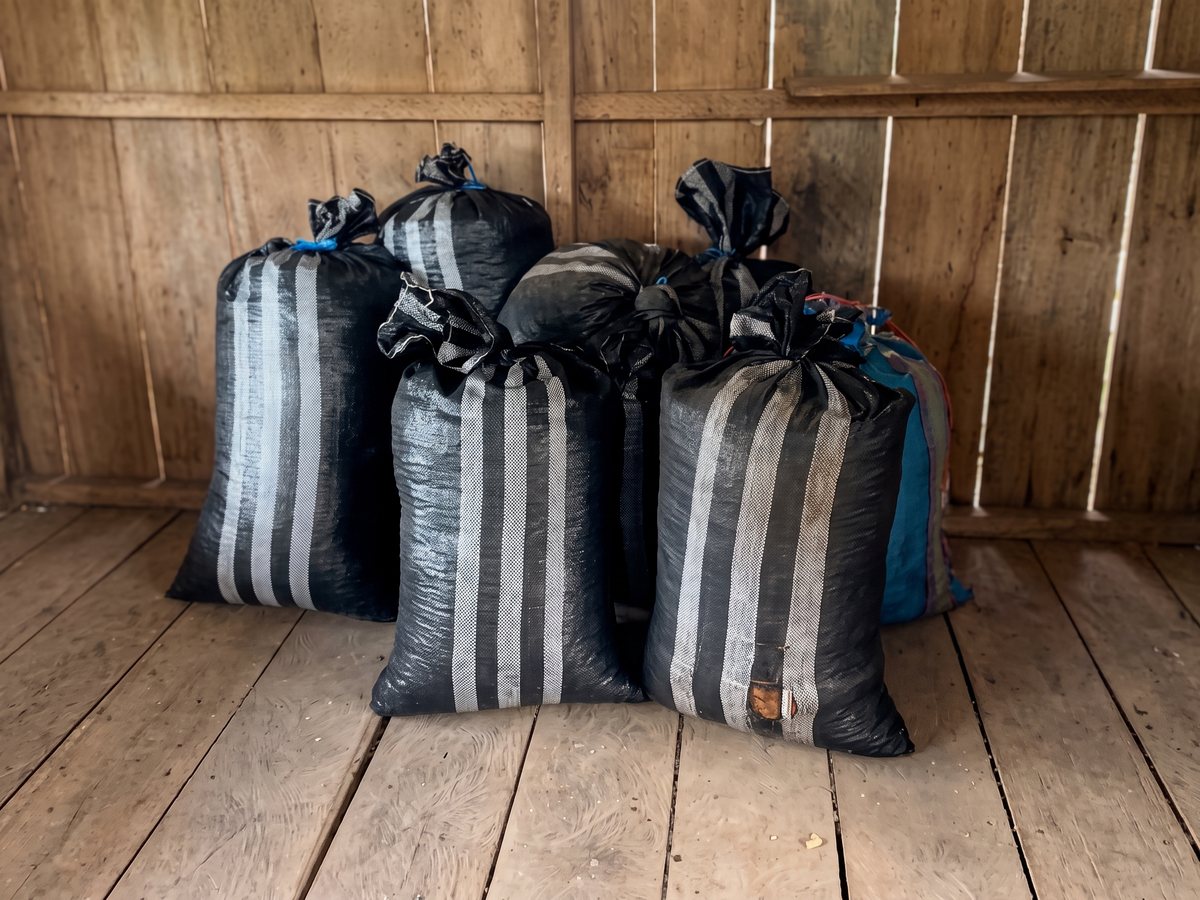 Sacks of cacao beans waiting in the store