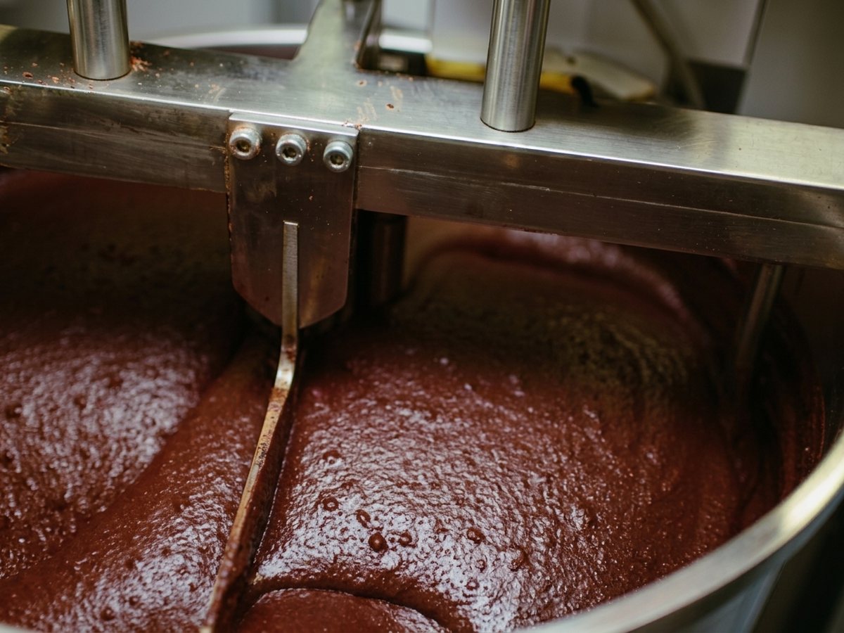 Cacao ground to a thick paste in the grinder