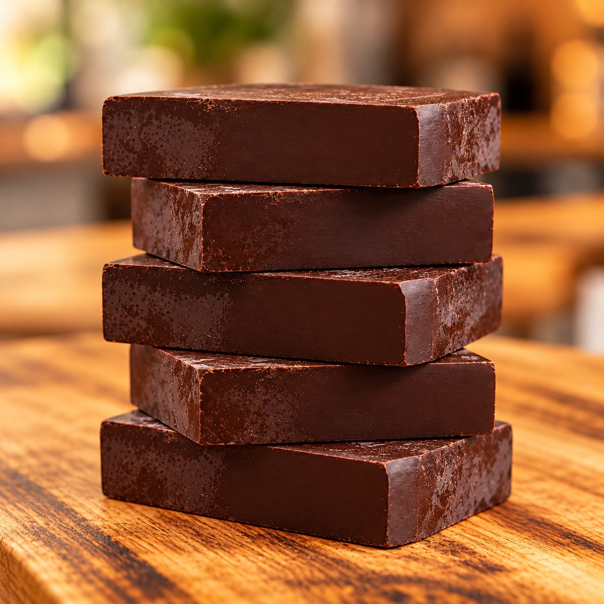 Stacked 5kg blocks of ceremonial cacao [25kg (in 5kg blocks); 75kg (in 5kg blocks)]